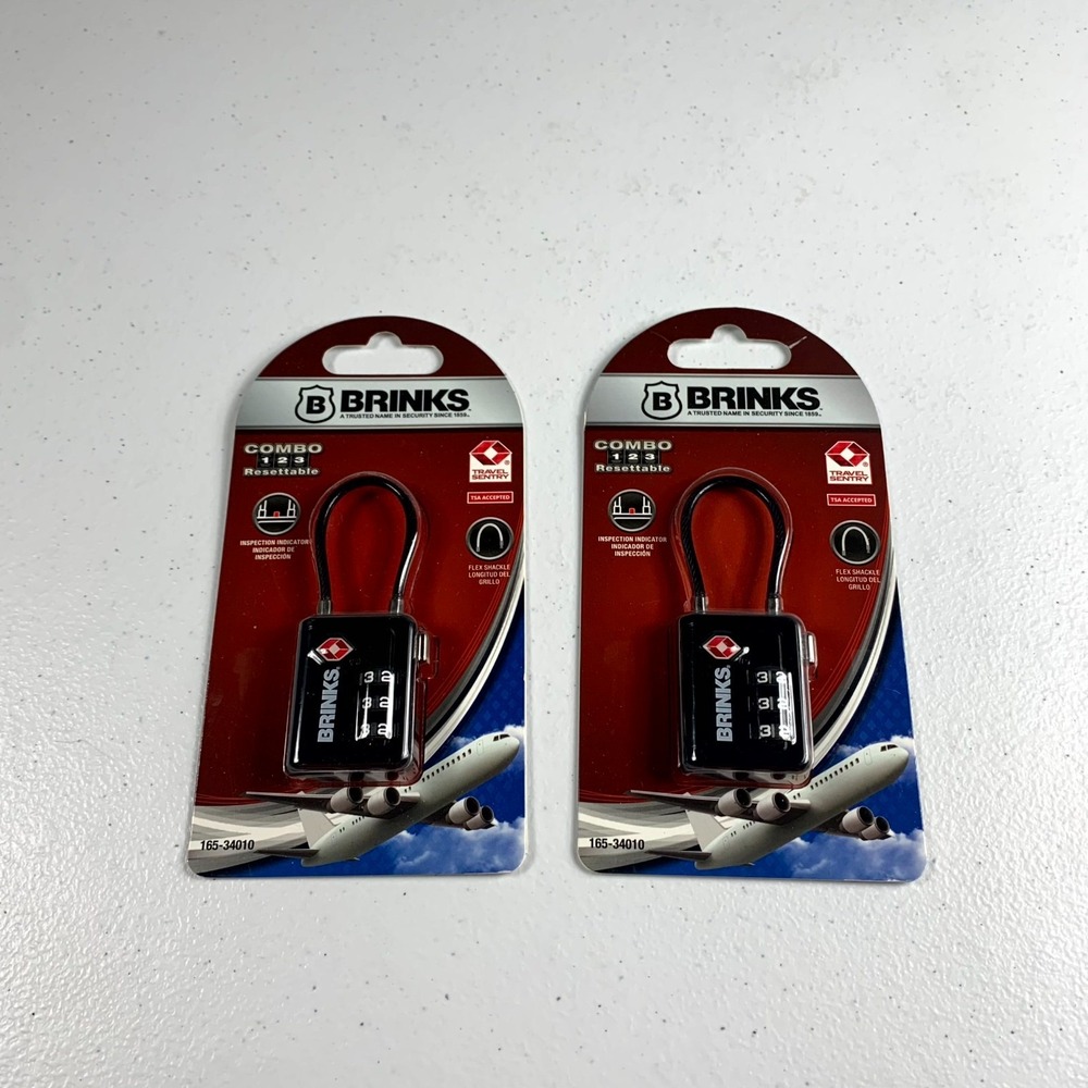 Brinks 34mm Solid Body TSA Indicator 3-Dial Resettable Lock Cable Shackle 2 Pack